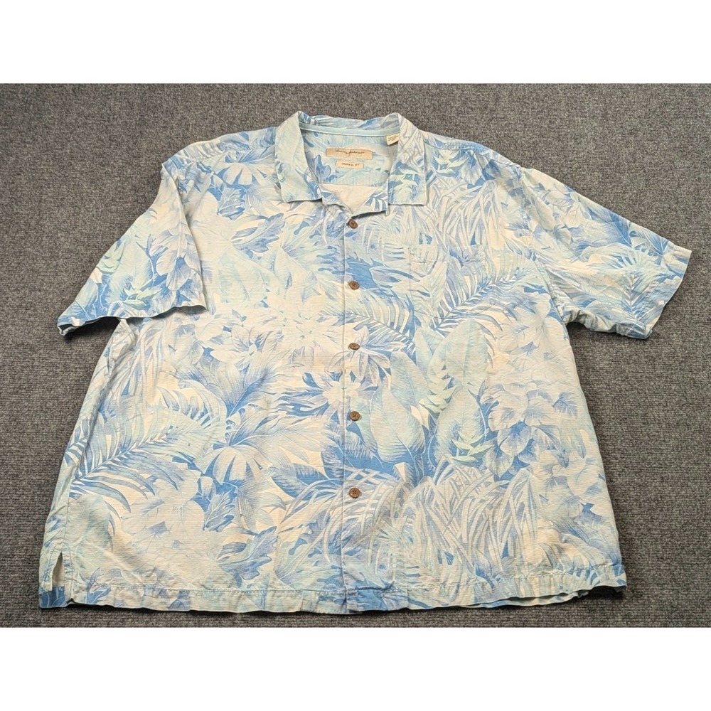 Tommy Bahama Original Fit Hawaiian Camp Shirt 3XL Blue White Floral Silk